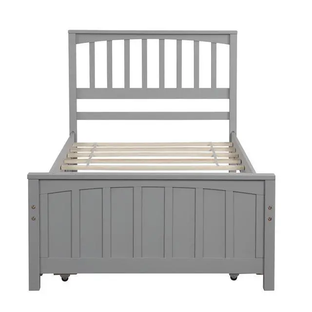 Alt view image 4 of 7 - Twin Size Platform Bed With Trundle, Gray