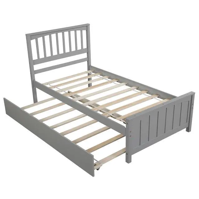 Alt view image 5 of 7 - Twin Size Platform Bed With Trundle, Gray