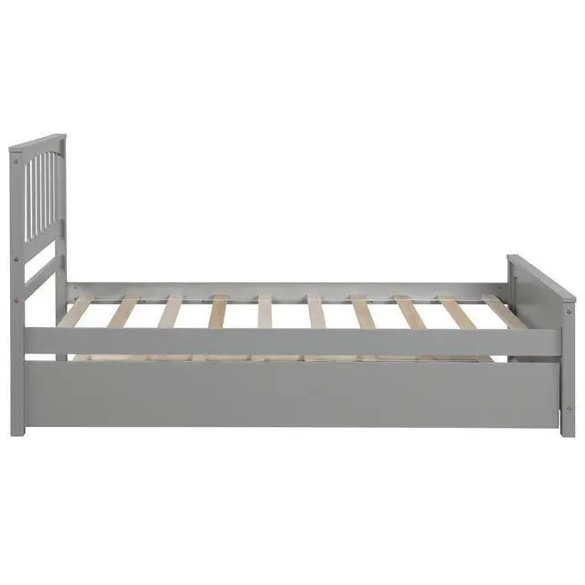 Alt view image 6 of 7 - Twin Size Platform Bed With Trundle, Gray