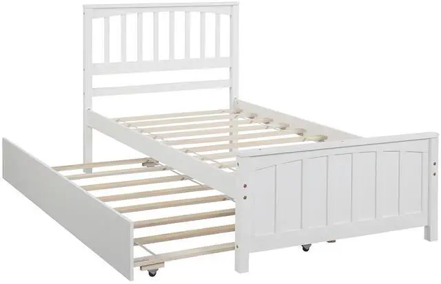 Main image of Twin Size Platform Bed With Trundle, White
