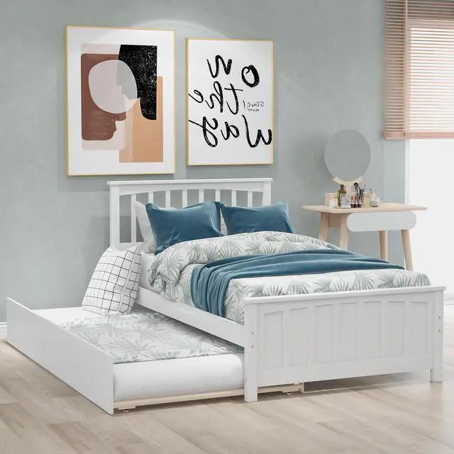 Alt view image 2 of 7 - Twin Size Platform Bed With Trundle, White