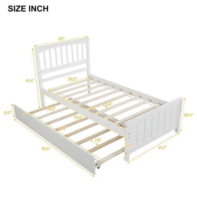 Alt view image 3 of 7 - Twin Size Platform Bed With Trundle, White