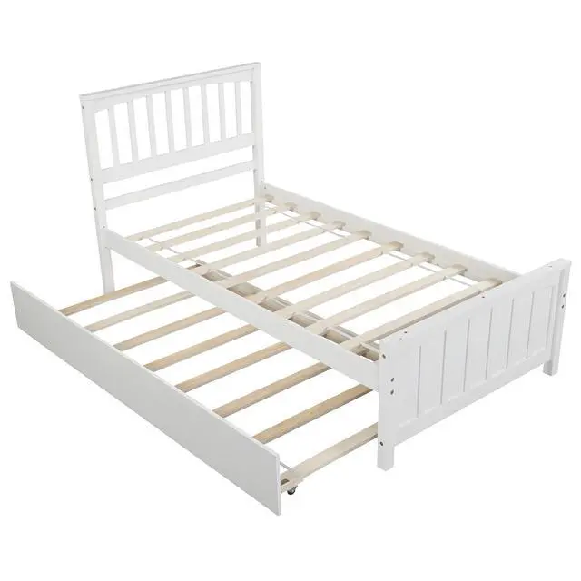 Alt view image 5 of 7 - Twin Size Platform Bed With Trundle, White