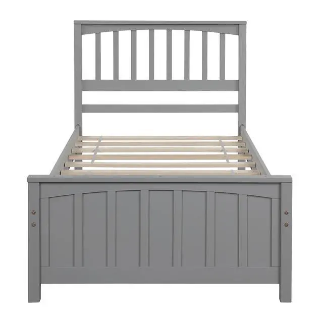 Alt view image 4 of 7 - Wood Platform Bed Twin Size Platform Bed, Gray