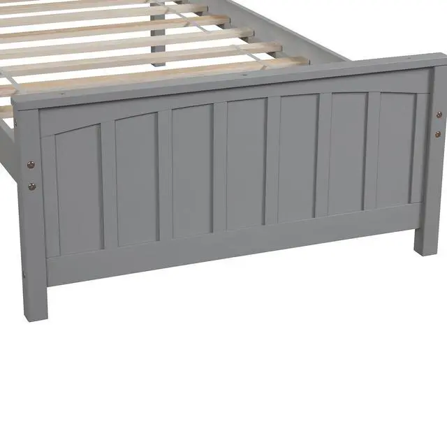 Alt view image 6 of 7 - Wood Platform Bed Twin Size Platform Bed, Gray