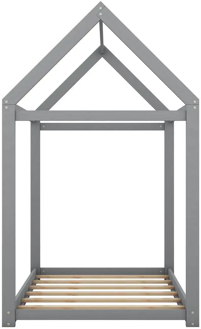 Main image of Twin Size Wooden House Bed, Gray