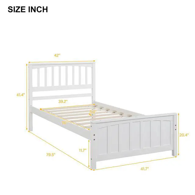 Alt view image 3 of 7 - Wood Platform Bed Twin Size Platform Bed, White(Old Sku:Wf190776Aak Less Two Center Support Legs)