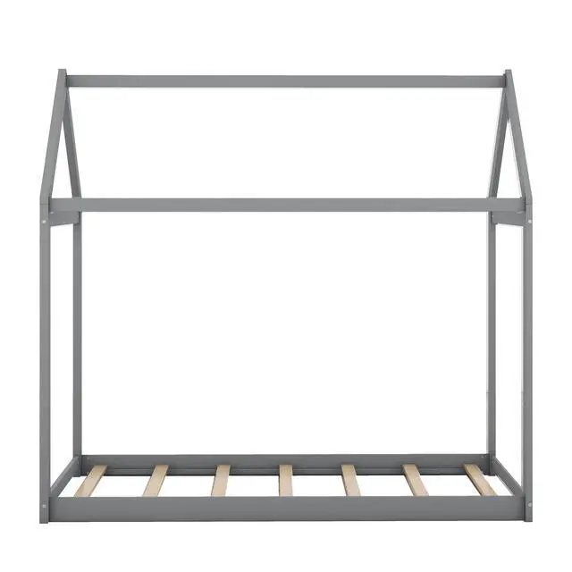 Alt view image 7 of 7 - Twin Size Wooden House Bed, Gray