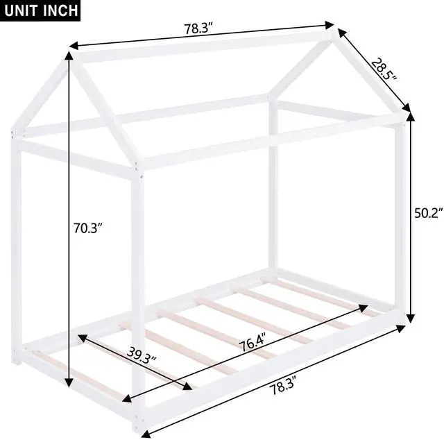 Alt view image 3 of 7 - Twin Size Wooden House Bed, White