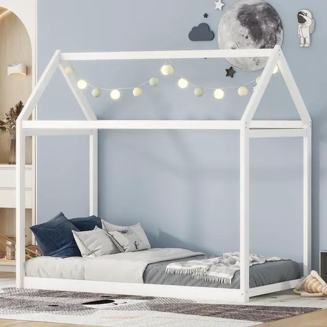 Alt view image 2 of 7 - Twin Size Wooden House Bed, White