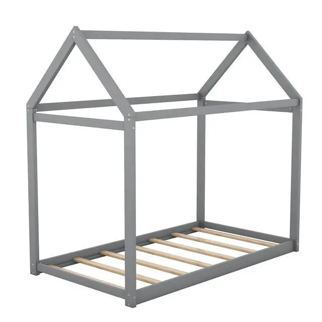 Alt view image 6 of 7 - Twin Size Wooden House Bed, Gray