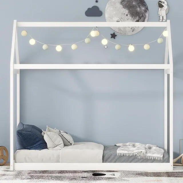 Alt view image 5 of 7 - Twin Size Wooden House Bed, White