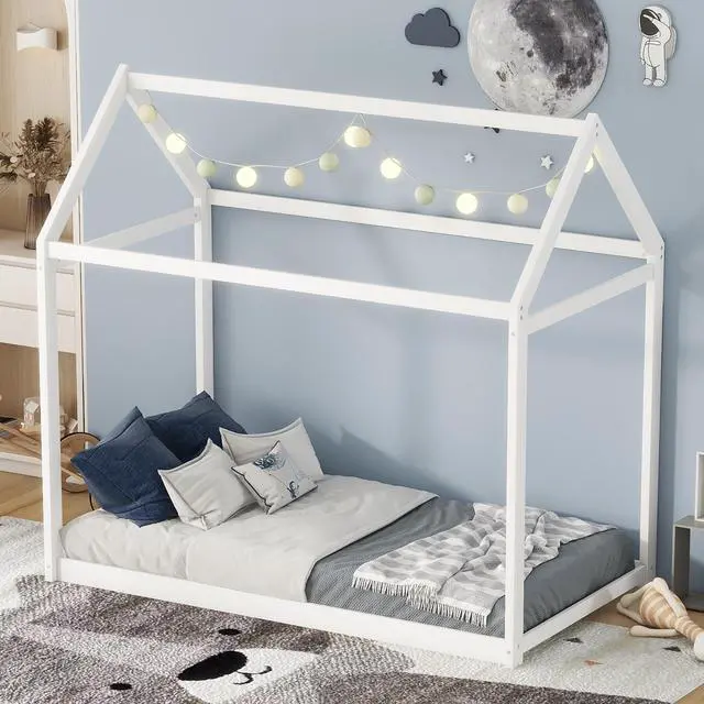 Alt view image 4 of 7 - Twin Size Wooden House Bed, White