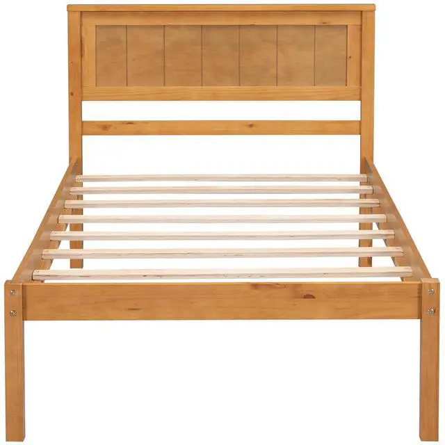 Main image of Platform Bed Frame With Headboard , Wood Slat Support , No Box Spring Needed ,Twin,Oak