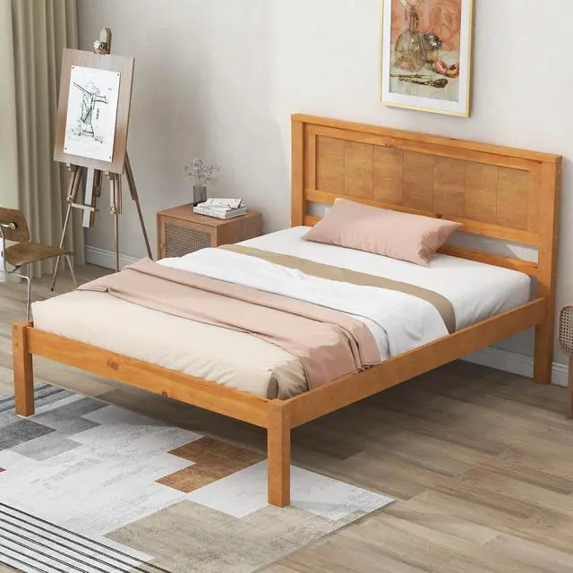 Alt view image 5 of 7 - Platform Bed Frame With Headboard , Wood Slat Support , No Box Spring Needed ,Twin,Oak