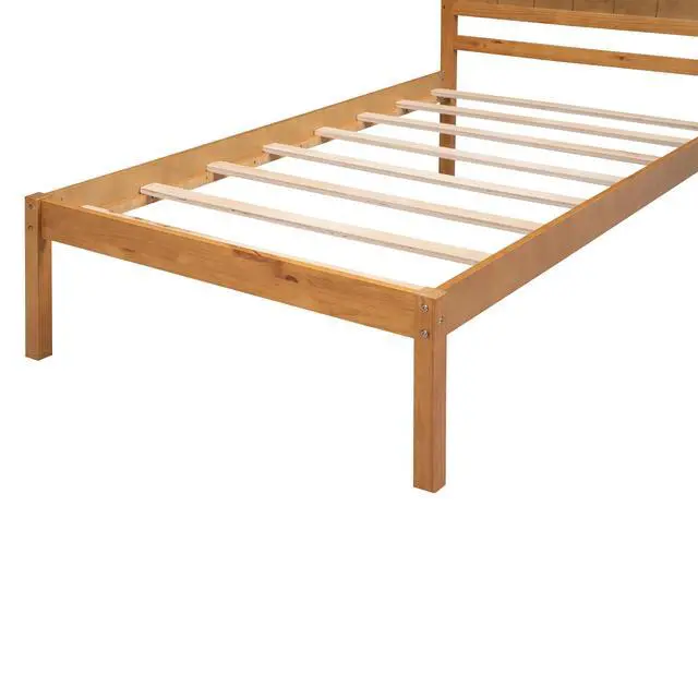 Alt view image 6 of 7 - Platform Bed Frame With Headboard , Wood Slat Support , No Box Spring Needed ,Twin,Oak