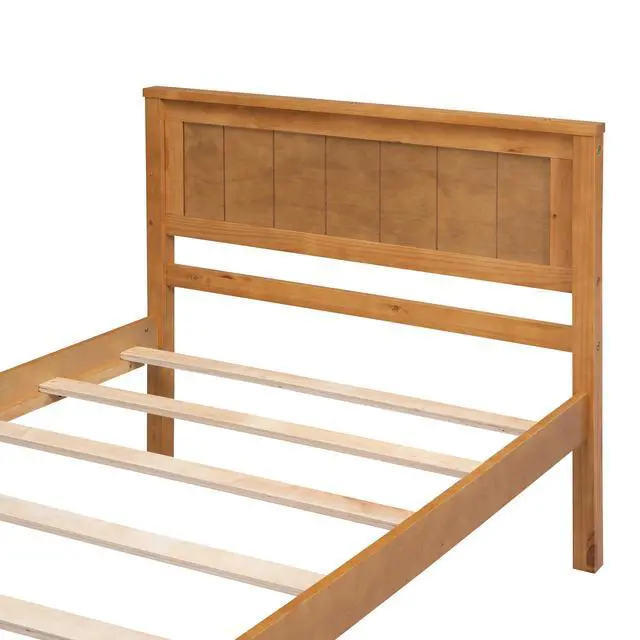 Alt view image 7 of 7 - Platform Bed Frame With Headboard , Wood Slat Support , No Box Spring Needed ,Twin,Oak