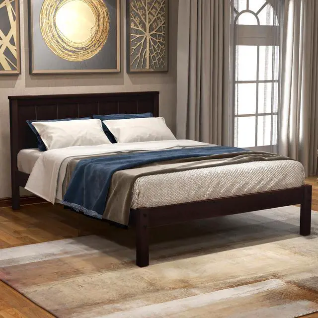 Alt view image 2 of 7 - Platform Bed Frame With Headboard, Wood Slat Support, No Box Spring Needed,Twin, Espresso(Old Sku:Wf191418Aap)