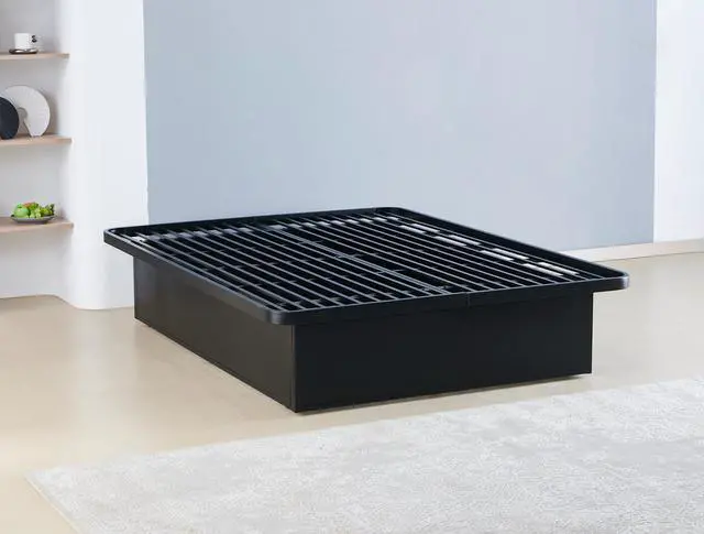 Alt view image 3 of 7 - Modern Style Heavy Duty Queen Size Platform Bed Frame Made With Metal And16 Inch Height In Black