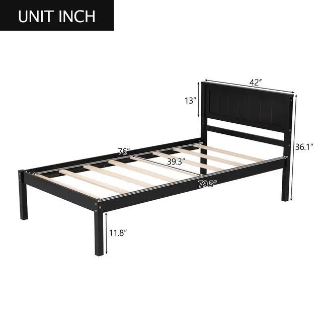 Alt view image 3 of 7 - Platform Bed Frame With Headboard, Wood Slat Support, No Box Spring Needed,Twin, Espresso(Old Sku:Wf191418Aap)