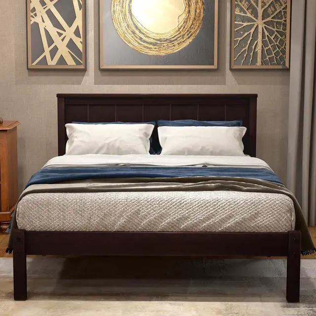 Alt view image 4 of 7 - Platform Bed Frame With Headboard, Wood Slat Support, No Box Spring Needed,Twin, Espresso(Old Sku:Wf191418Aap)
