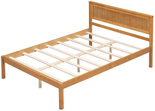 Main image of Platform Bed Frame With Headboard, Wood Slat Support, No Box Spring Needed, Full, Oak