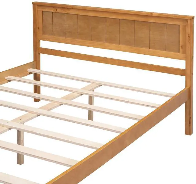 Alt view image 6 of 7 - Platform Bed Frame With Headboard, Wood Slat Support, No Box Spring Needed, Full, Oak
