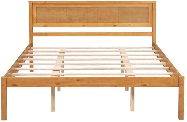 Main image of Platform Bed Frame With Headboard, Wood Slat Support, No Box Spring Needed, Queen, Oak