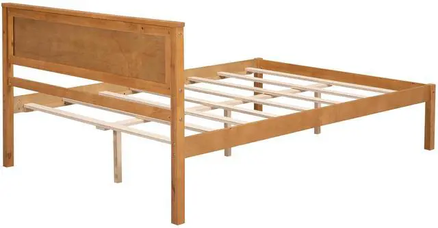 Alt view image 7 of 7 - Platform Bed Frame With Headboard, Wood Slat Support, No Box Spring Needed, Full, Oak