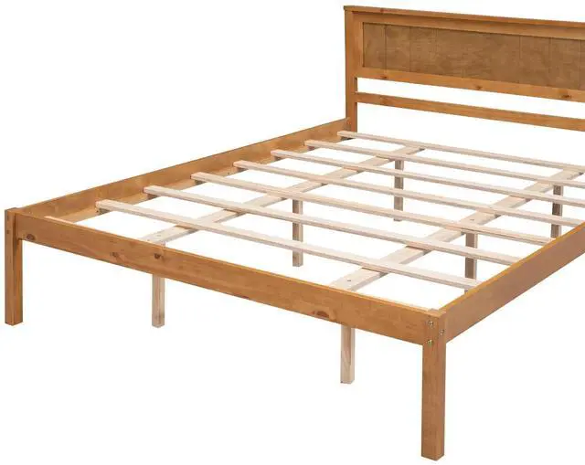 Alt view image 6 of 7 - Platform Bed Frame With Headboard, Wood Slat Support, No Box Spring Needed, Queen, Oak
