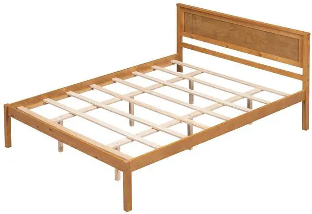 Alt view image 7 of 7 - Platform Bed Frame With Headboard, Wood Slat Support, No Box Spring Needed, Queen, Oak