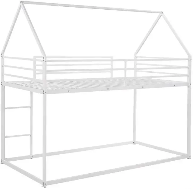 Main image of Twin Over Twin House Bunk Bed With Built-In Ladder,White
