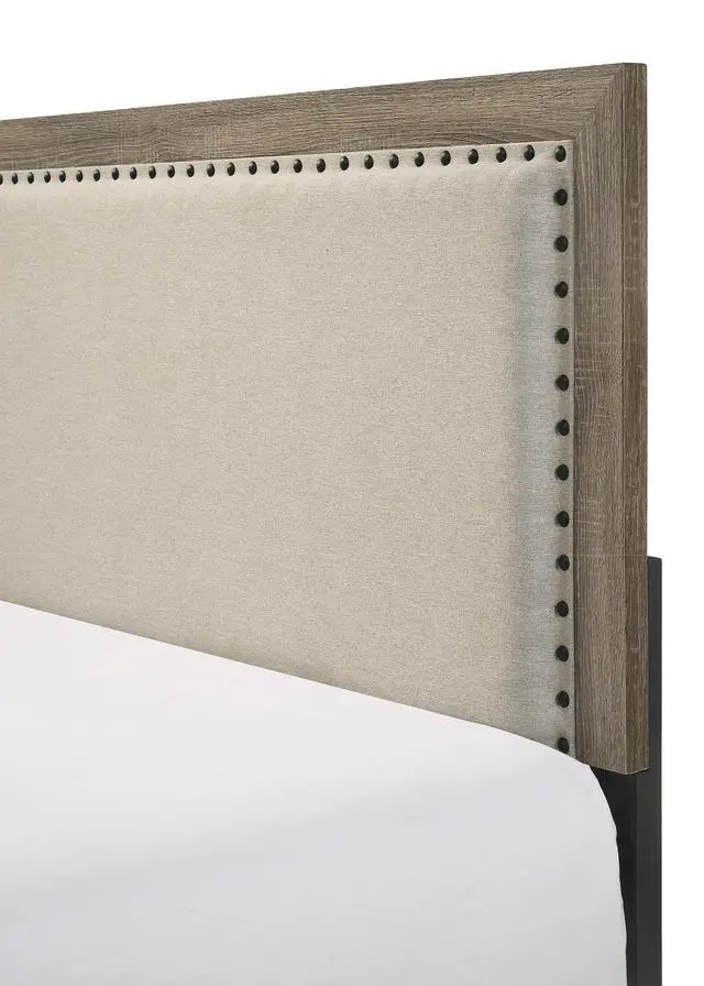Alt view image 3 of 5 - Grey Finish Fabric Upholstered Headboard Tufted Nailhead Trim 1Pc Queen Size Panel Bed Beautiful Wooden Bedroom Furniture