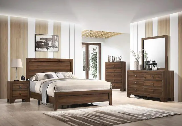 Alt view image 5 of 5 - Brown Cherry Finish Fabric 1Pc Queen Size Panel Bed Beautiful Wooden Bedroom Furniture Contemporary Style