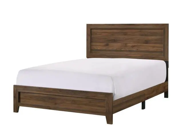 Alt view image 2 of 5 - Brown Cherry Finish Fabric 1Pc Queen Size Panel Bed Beautiful Wooden Bedroom Furniture Contemporary Style
