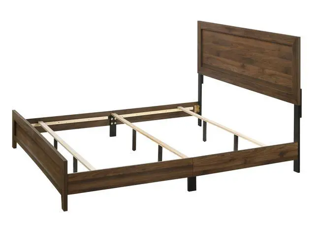 Alt view image 3 of 5 - Brown Cherry Finish Fabric 1Pc Queen Size Panel Bed Beautiful Wooden Bedroom Furniture Contemporary Style