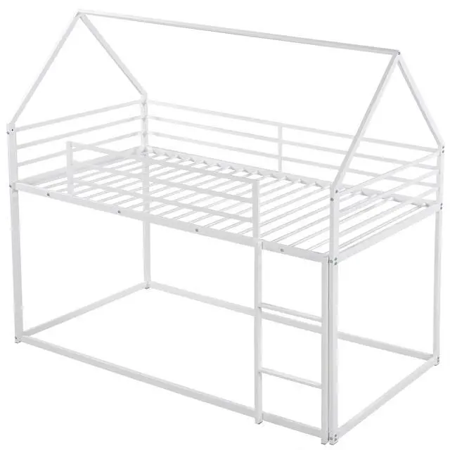 Alt view image 6 of 7 - Twin Over Twin House Bunk Bed With Built-In Ladder,White