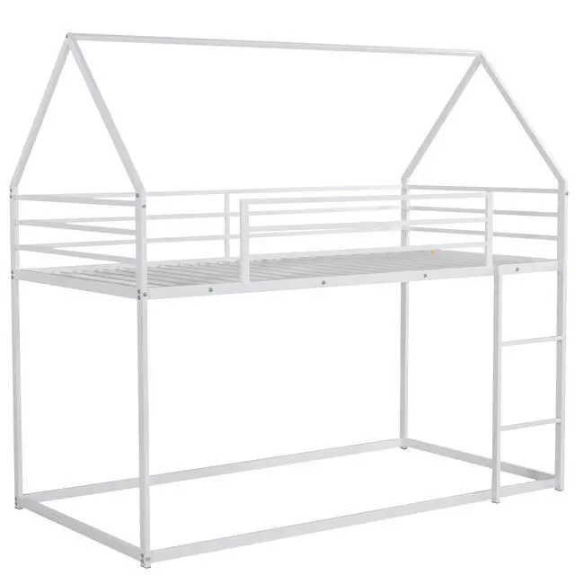 Alt view image 5 of 7 - Twin Over Twin House Bunk Bed With Built-In Ladder,White