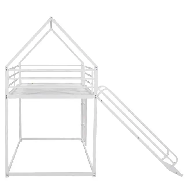 Alt view image 5 of 7 - Twin Over Twin House Bunk Bed With Ladder And Slide,White