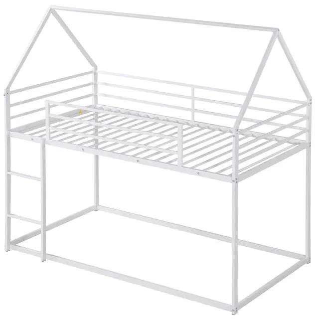 Alt view image 7 of 7 - Twin Over Twin House Bunk Bed With Built-In Ladder,White