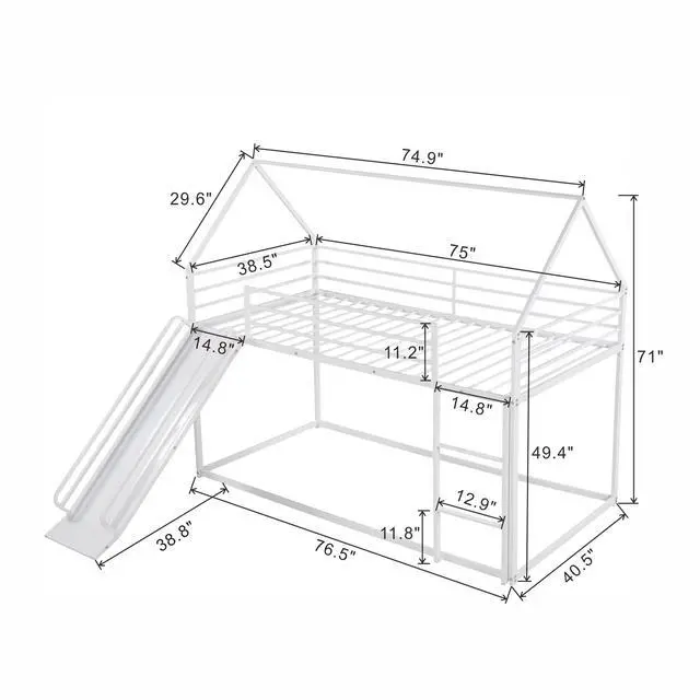 Alt view image 3 of 7 - Twin Over Twin House Bunk Bed With Ladder And Slide,White