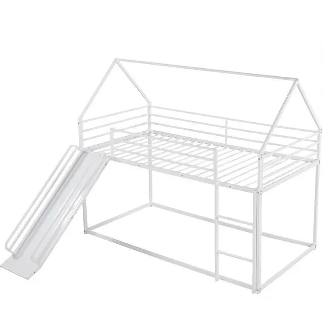 Alt view image 7 of 7 - Twin Over Twin House Bunk Bed With Ladder And Slide,White