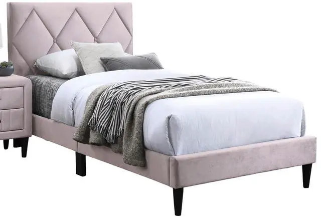 Alt view image 5 of 7 - Full Size Bed W Adjustable Headboard 1Pc Bedframe, Light Pink Velvet Upholstered Youth Bedroom Furniture