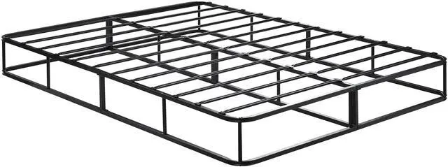 Alt view image 2 of 7 - Queen Mattress Foundation 1Pc Black Metal Frame With Textured Fabric Cover