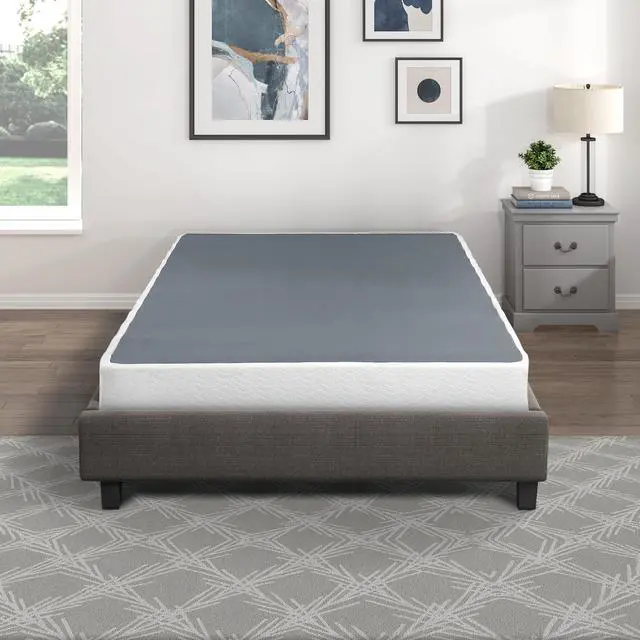 Alt view image 7 of 7 - Queen Mattress Foundation 1Pc Black Metal Frame With Textured Fabric Cover