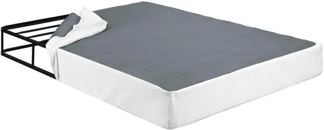 Alt view image 3 of 7 - Queen Mattress Foundation 1Pc Black Metal Frame With Textured Fabric Cover