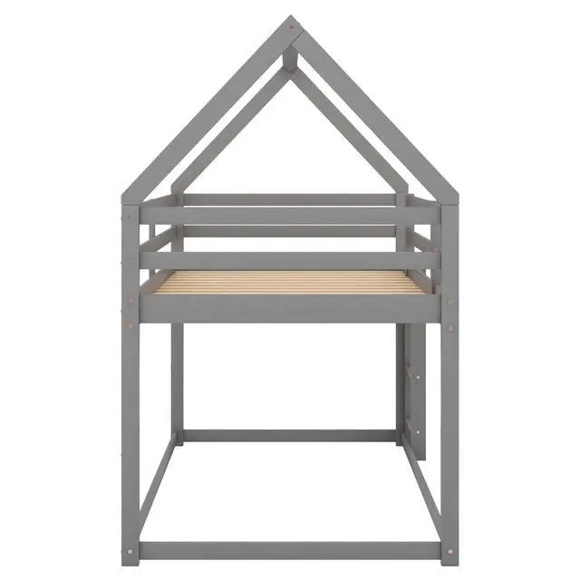 Alt view image 7 of 7 - Twin Over Twin Low Bunk Bed, House Bed With Ladder , Gray(Old Sku:Wf197808Aae)