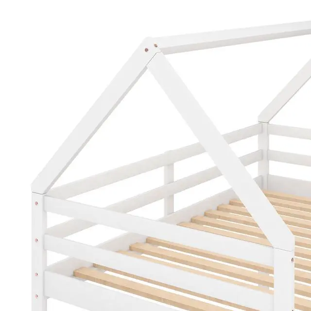 Alt view image 7 of 7 - Twin Over Twin Low Bunk Bed, House Bed With Ladder , White(Old Sku:Wf197808Aak)