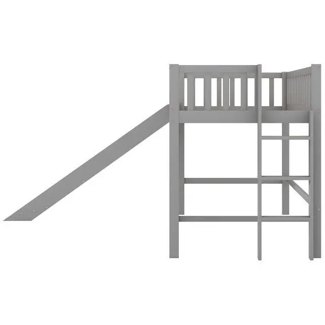 Alt view image 5 of 7 - Twin Size Low Loft Bed With Ladder And Slide, Gray(Old Sku:Wf196418Aae)
