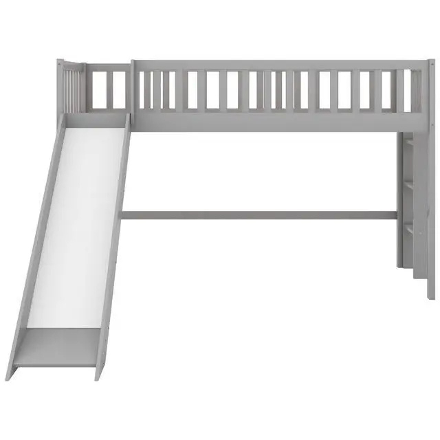Alt view image 7 of 7 - Twin Size Low Loft Bed With Ladder And Slide, Gray(Old Sku:Wf196418Aae)